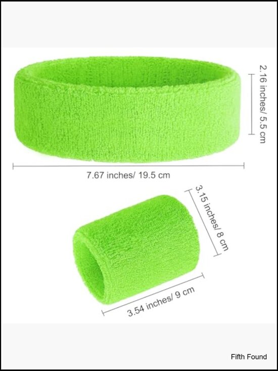 Neon Sweatband Set 2 Headbands 4 Wristbands Sports Athletic Terry Cloth